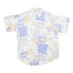 SCHILD Mens Cream & Blue Patterned Casual Shirt L Cotton Blend Short Sleeve