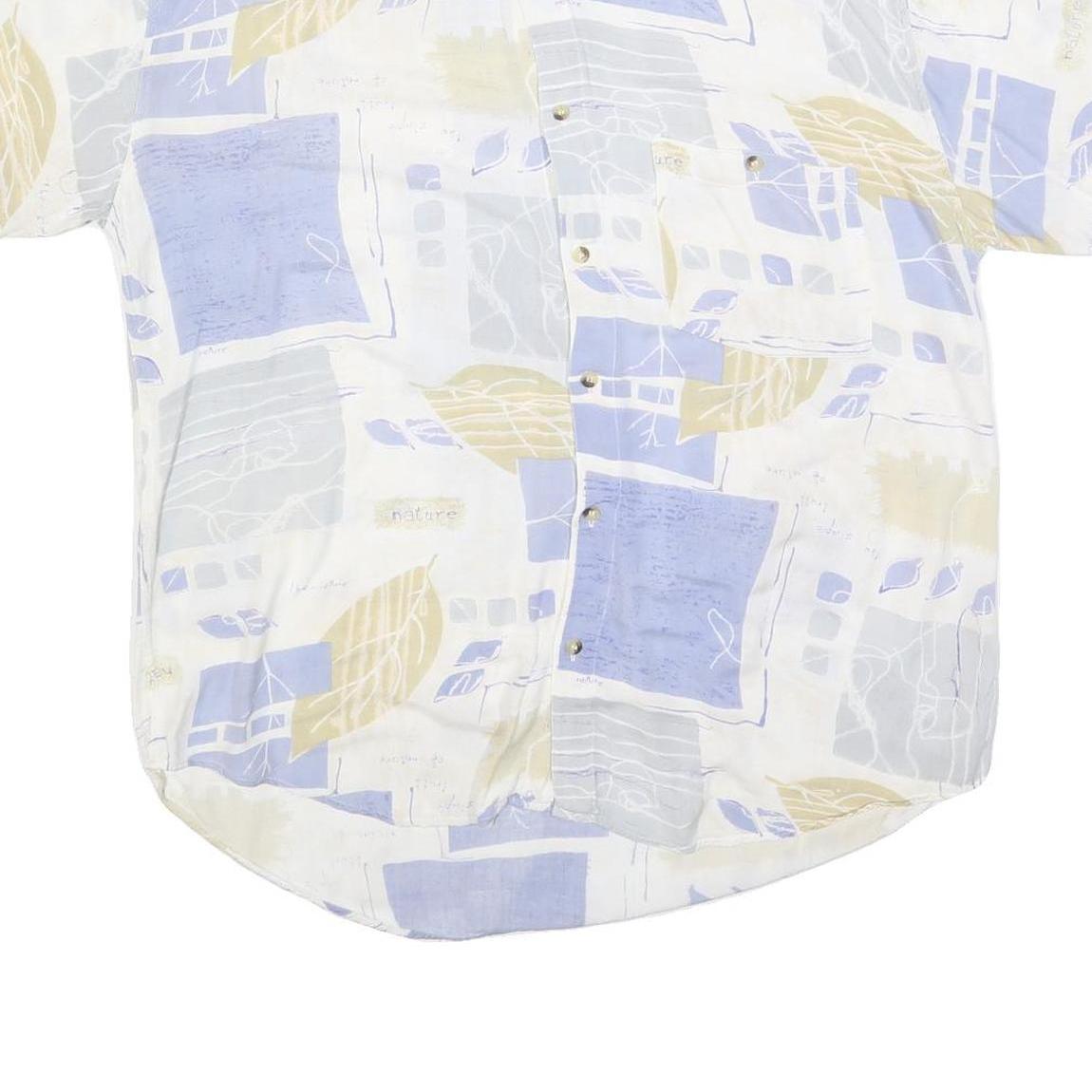 SCHILD Mens Cream & Blue Patterned Casual Shirt L Cotton Blend Short Sleeve