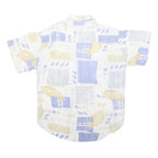 SCHILD Mens Cream & Blue Patterned Casual Shirt L Cotton Blend Short Sleeve