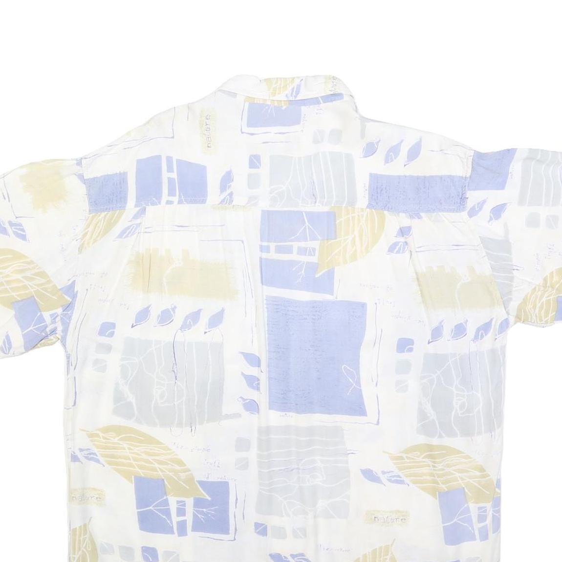 SCHILD Mens Cream & Blue Patterned Casual Shirt L Cotton Blend Short Sleeve