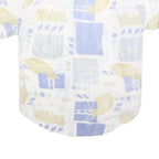 SCHILD Mens Cream & Blue Patterned Casual Shirt L Cotton Blend Short Sleeve