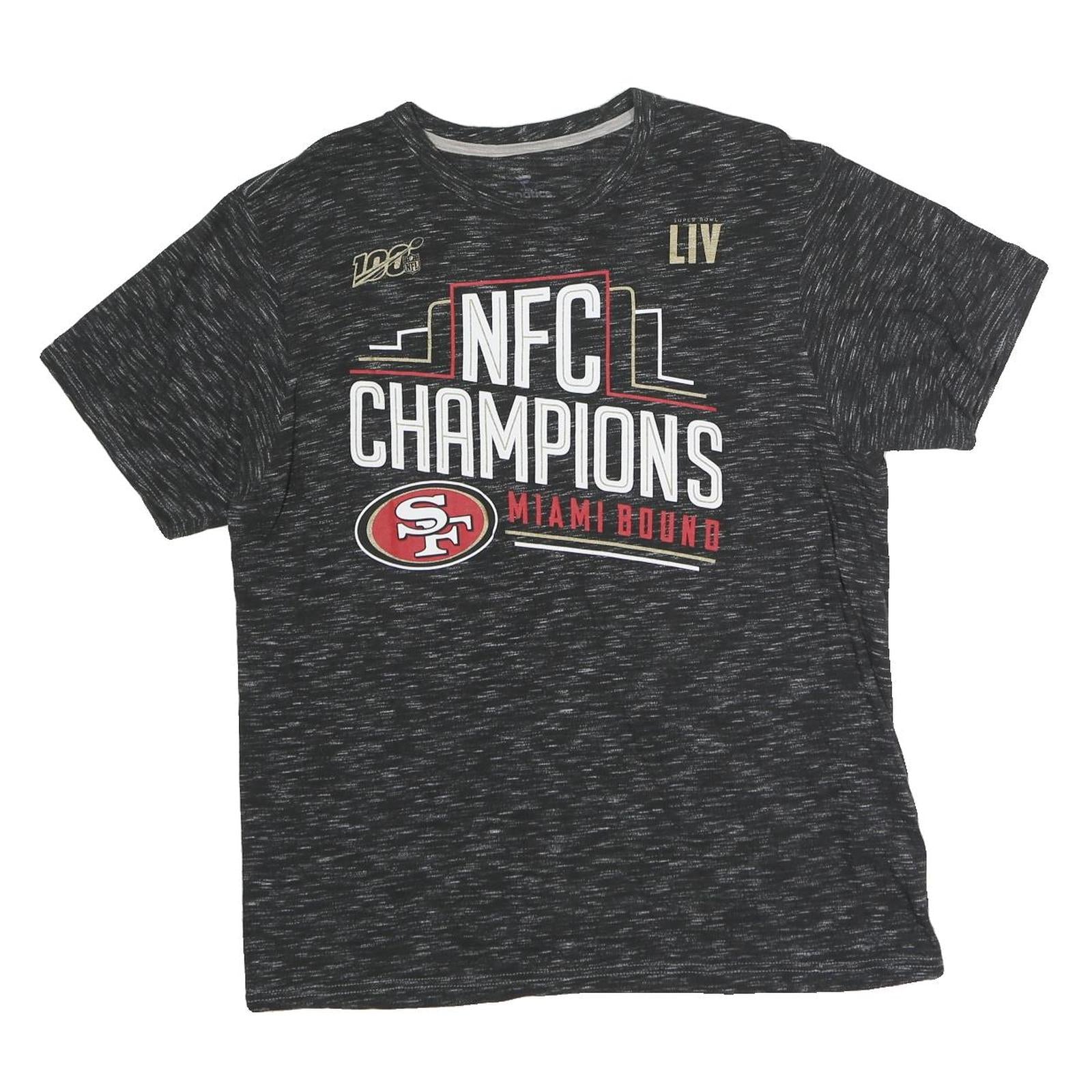 FANATIC Mens Black NFC Champions Graphic T-Shirt L Crew Neck Short Sleeve