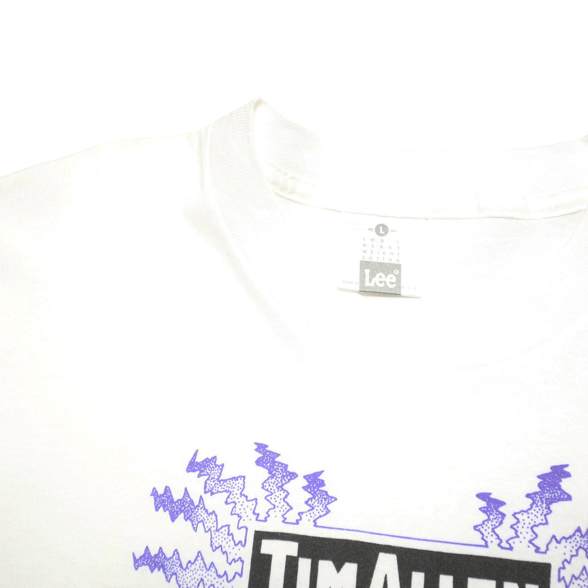 LEE Mens White Tim Allen Powers America Graphic T-Shirt L Short Sleeve Crew Neck