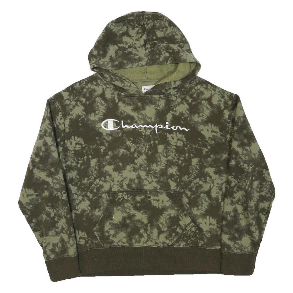 CHAMPION Womens Green Tie Dye Hoodie L Cotton Blend Casual Pullover