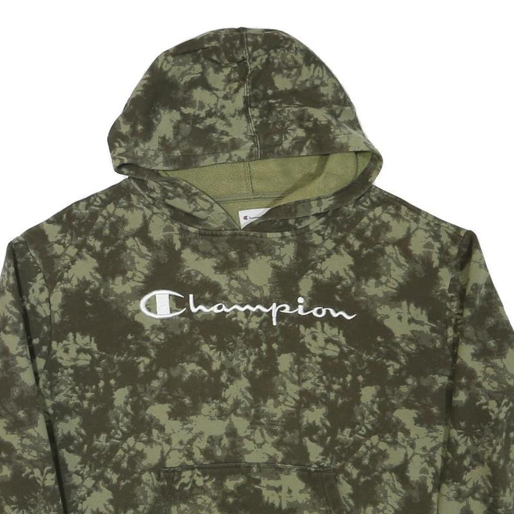 CHAMPION Womens Green Tie Dye Hoodie L Cotton Blend Casual Pullover
