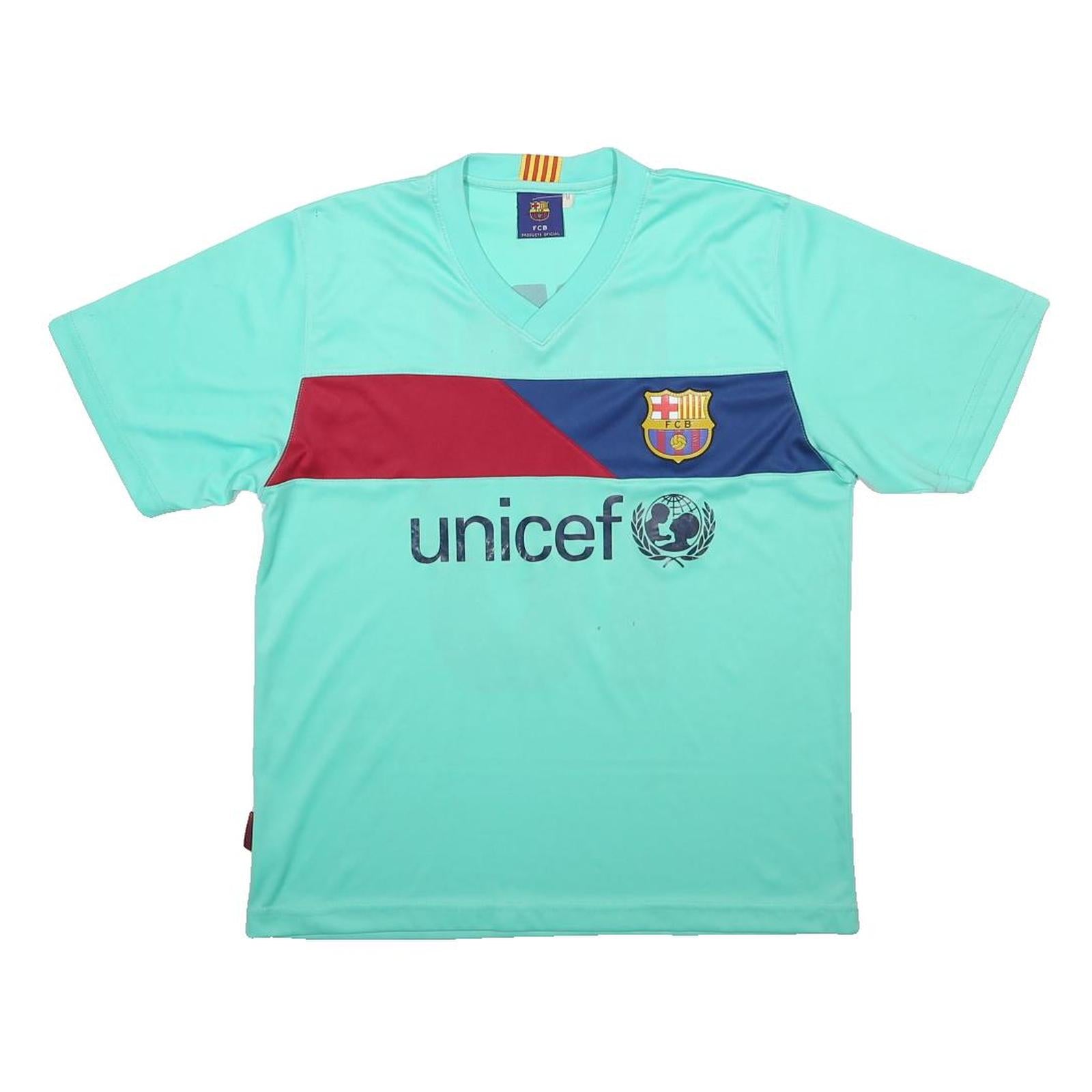 FCB FC Barcelona 2010-11 Away Mens Blue T-Shirt M Short Sleeve V-Neck Messi 10
