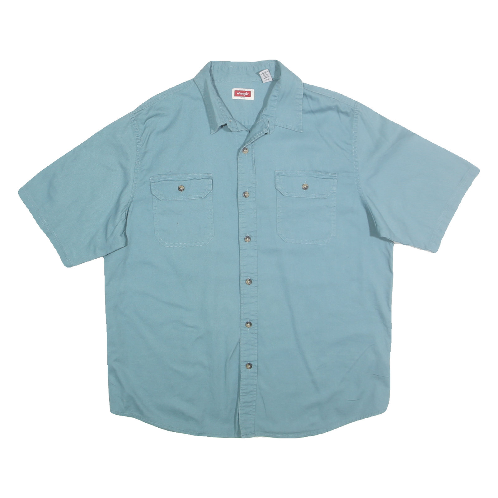 WRANGLER Mens Blue Cotton Blend Shirt L Casual Short Sleeve Button Pocket