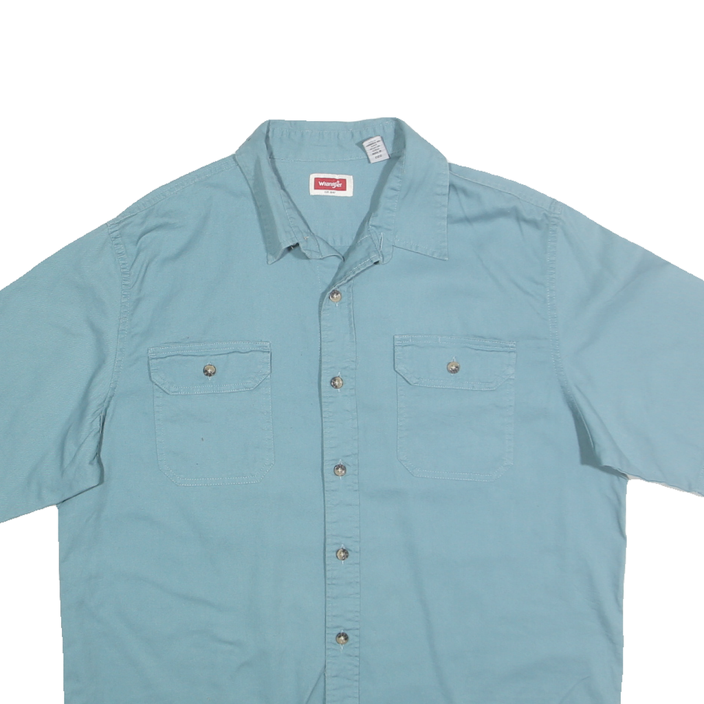 WRANGLER Mens Blue Cotton Blend Shirt L Casual Short Sleeve Button Pocket