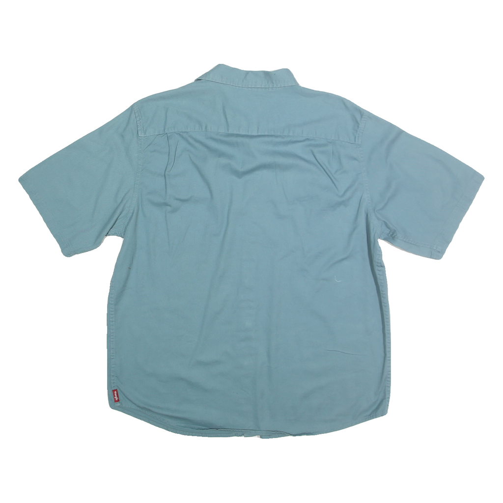 WRANGLER Mens Blue Cotton Blend Shirt L Casual Short Sleeve Button Pocket