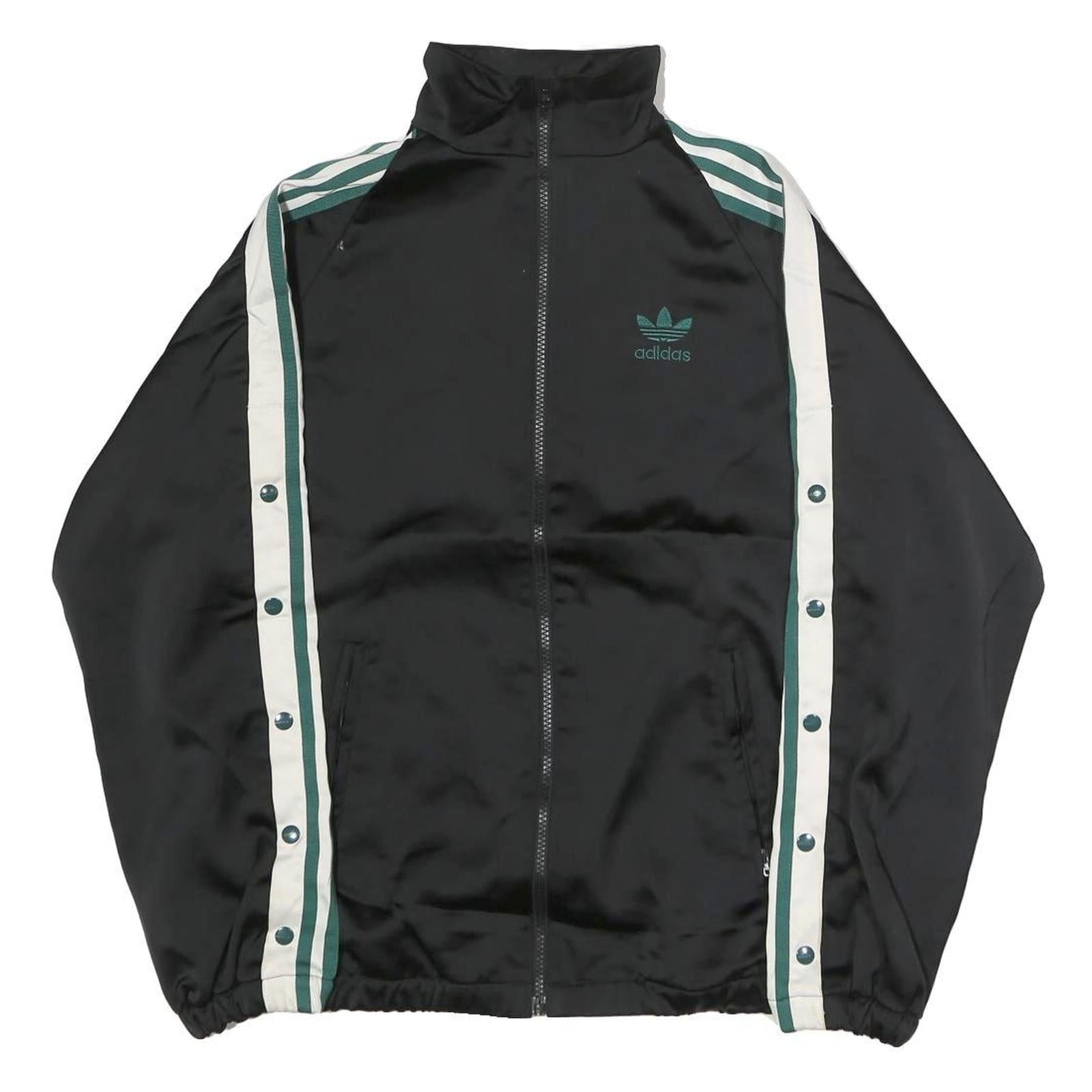 ADIDAS Womens Black & Green Trefoil Track Jacket UK 6 Silk Zip Athletic Casual