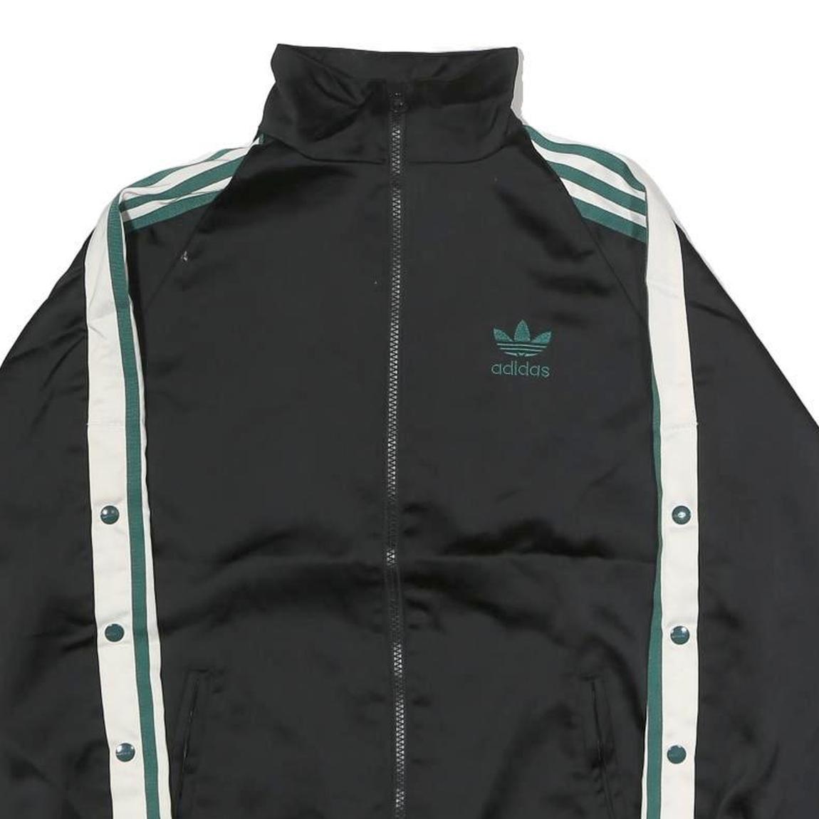 ADIDAS Womens Black & Green Trefoil Track Jacket UK 6 Silk Zip Athletic Casual