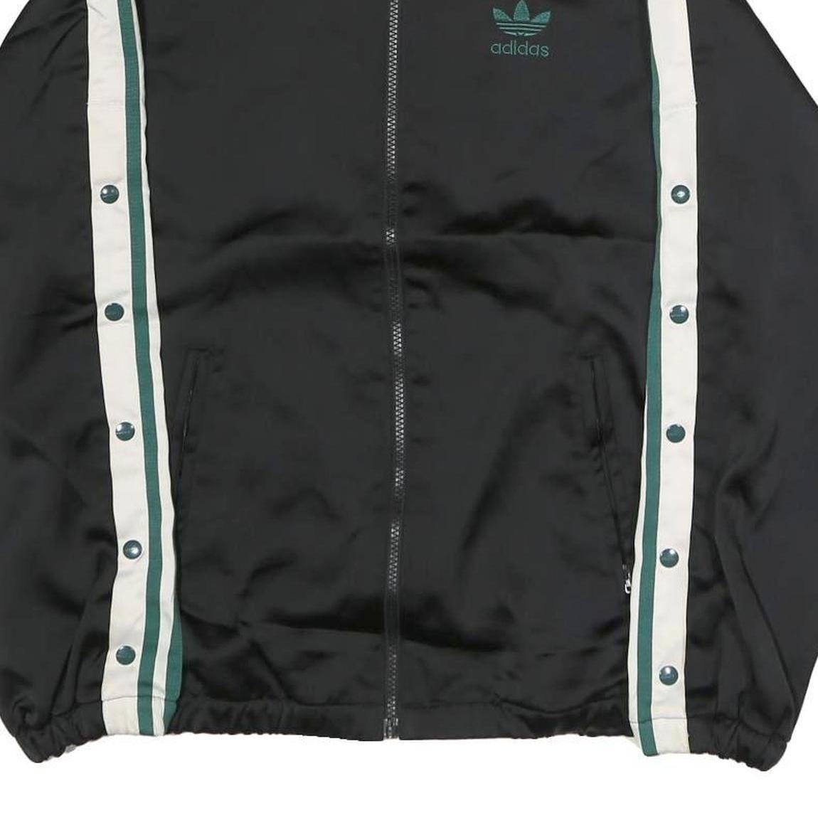 ADIDAS Womens Black & Green Trefoil Track Jacket UK 6 Silk Zip Athletic Casual