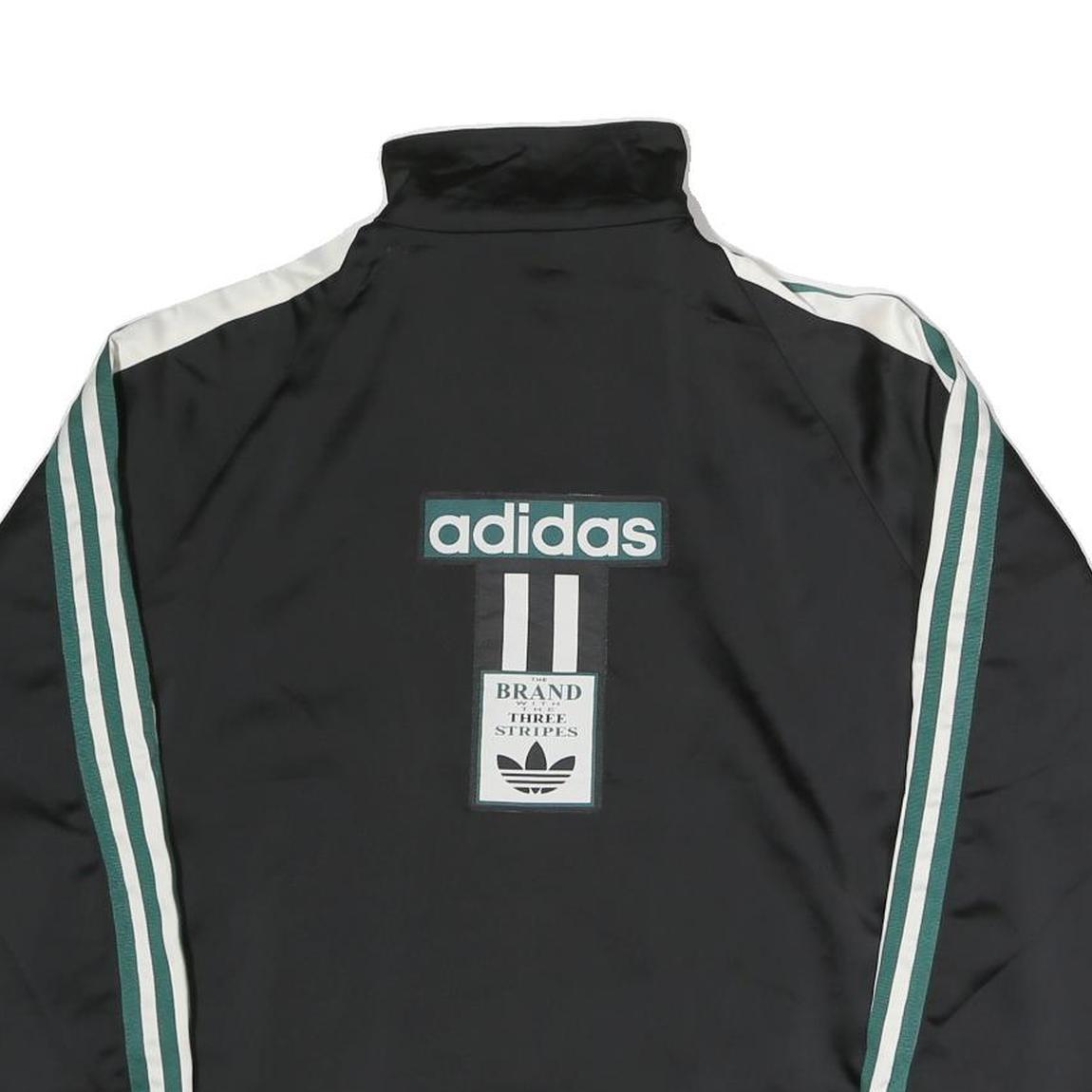 ADIDAS Womens Black & Green Trefoil Track Jacket UK 6 Silk Zip Athletic Casual