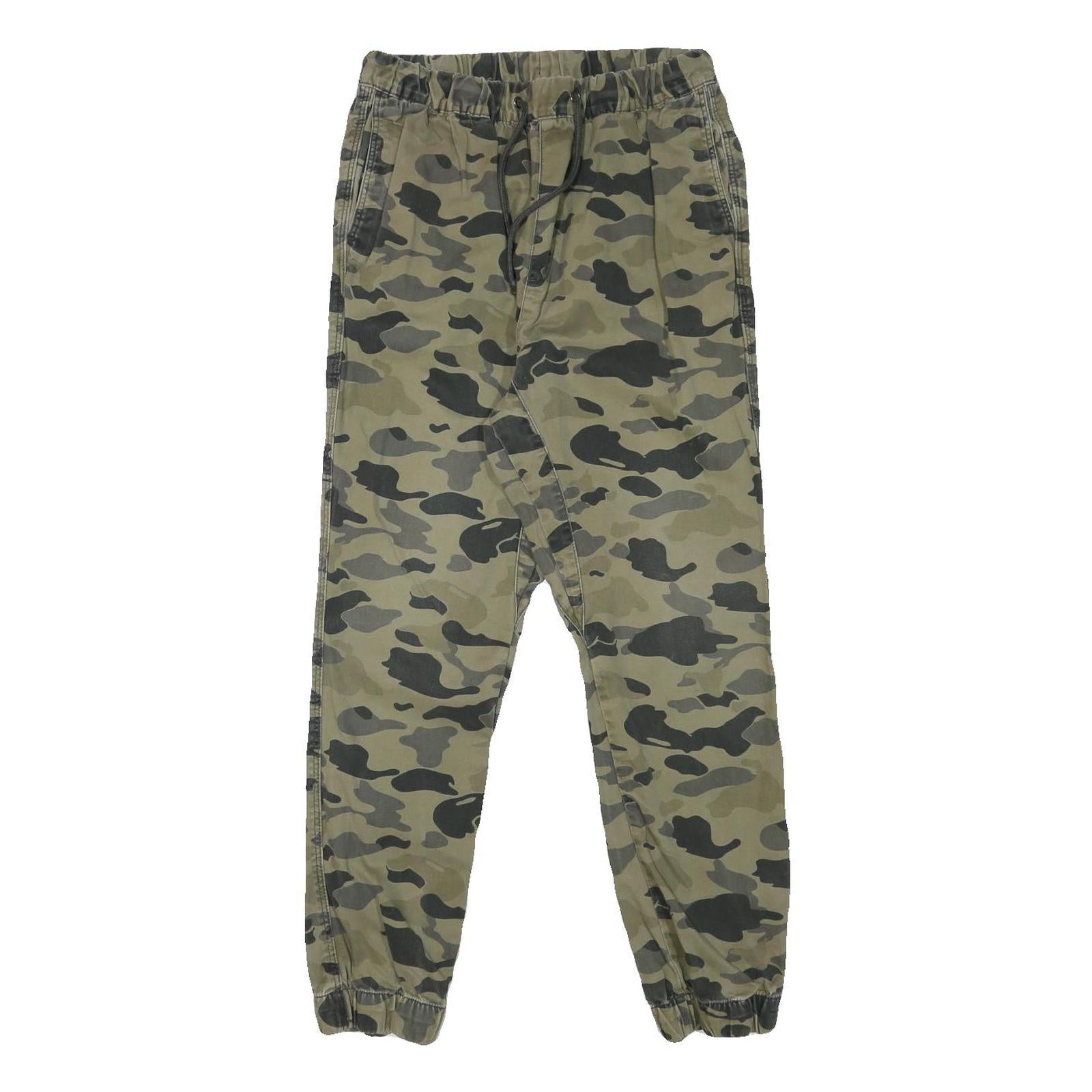 H&M Mens Cotton Blend Green Camouflage Relaxed Tapered Trousers W28 L28