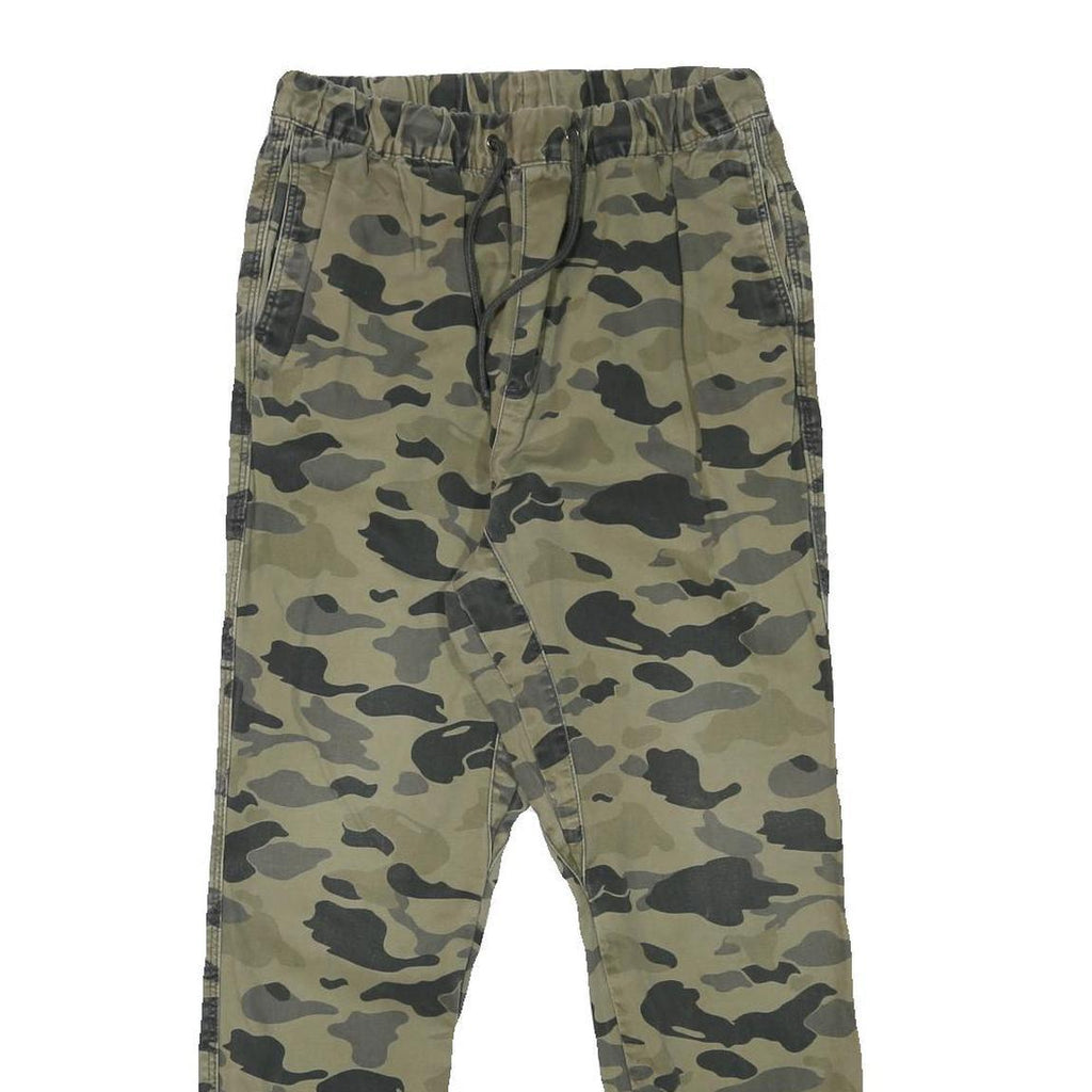 H&M Mens Cotton Blend Green Camouflage Relaxed Tapered Trousers W28 L28
