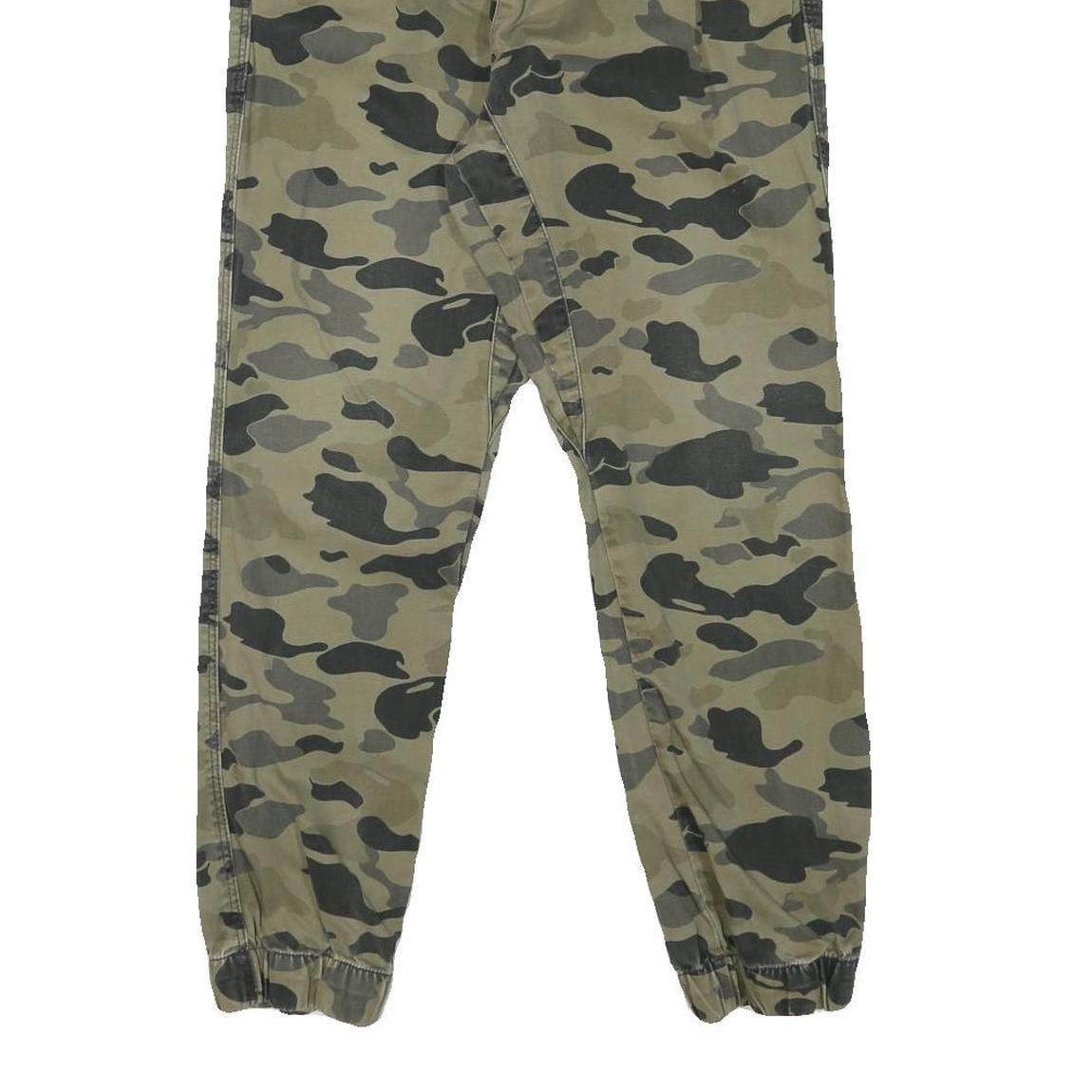 H&M Mens Cotton Blend Green Camouflage Relaxed Tapered Trousers W28 L28