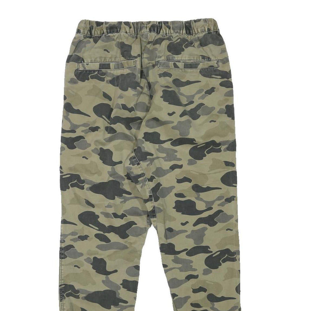 H&M Mens Cotton Blend Green Camouflage Relaxed Tapered Trousers W28 L28