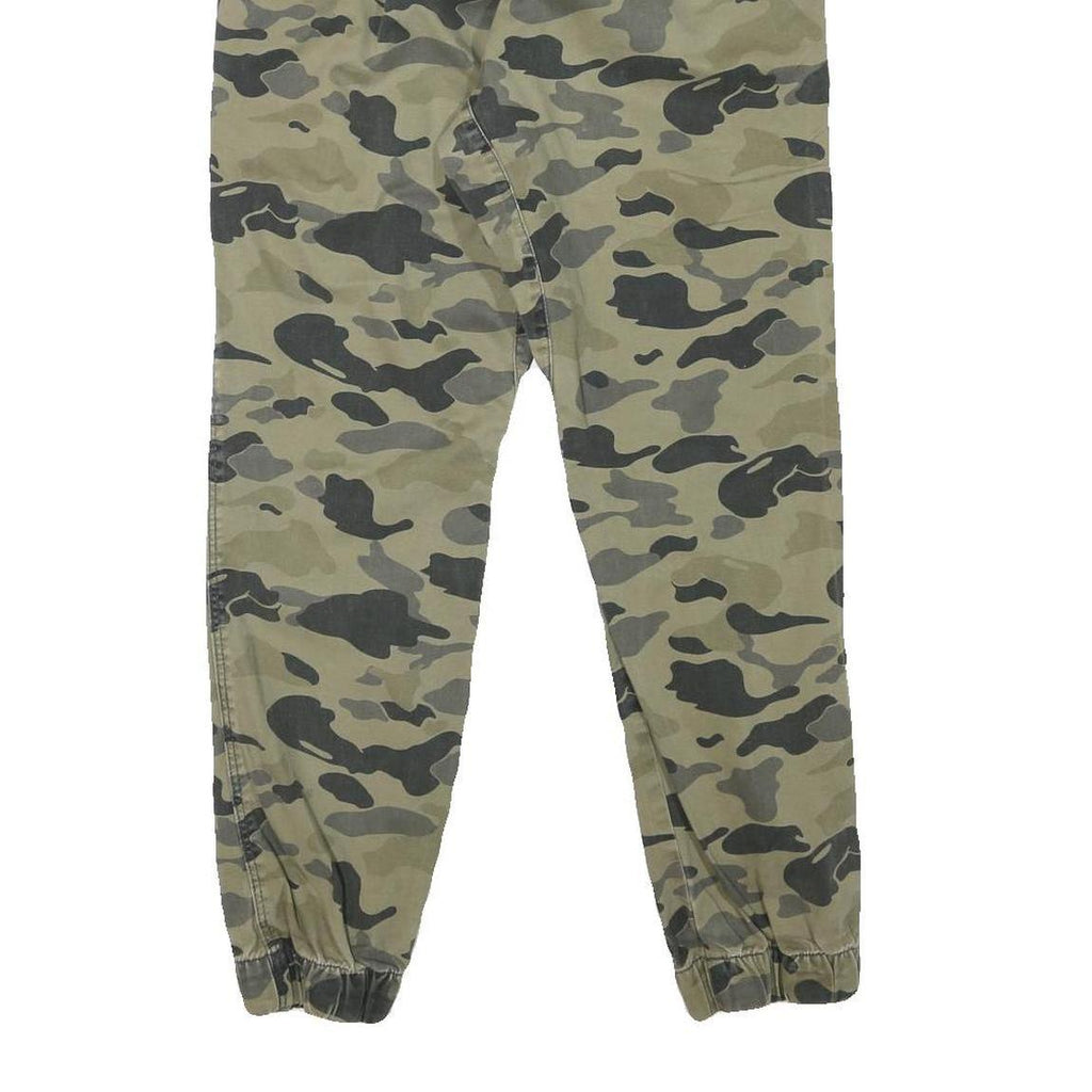 H&M Mens Cotton Blend Green Camouflage Relaxed Tapered Trousers W28 L28
