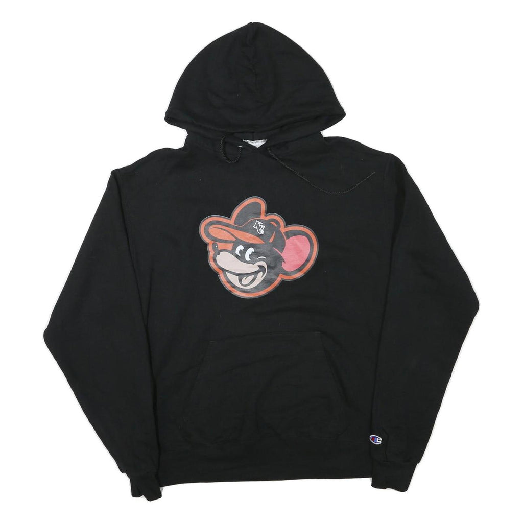 CHAMPION Mens Black Hoodie L Cartoon Graphic Print Pullover Sweatshirt