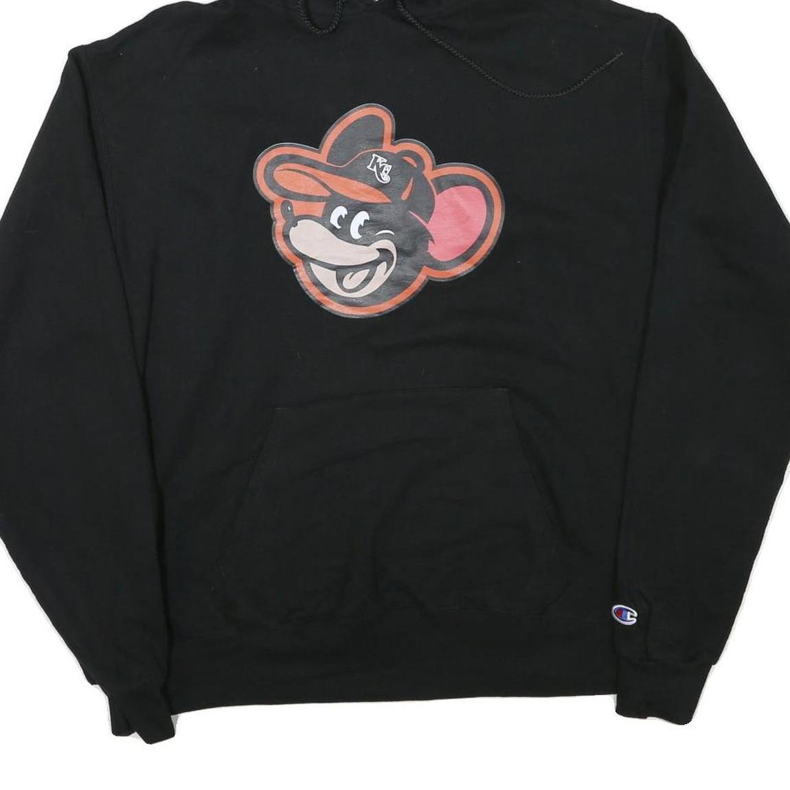 CHAMPION Mens Black Hoodie L Cartoon Graphic Print Pullover Sweatshirt