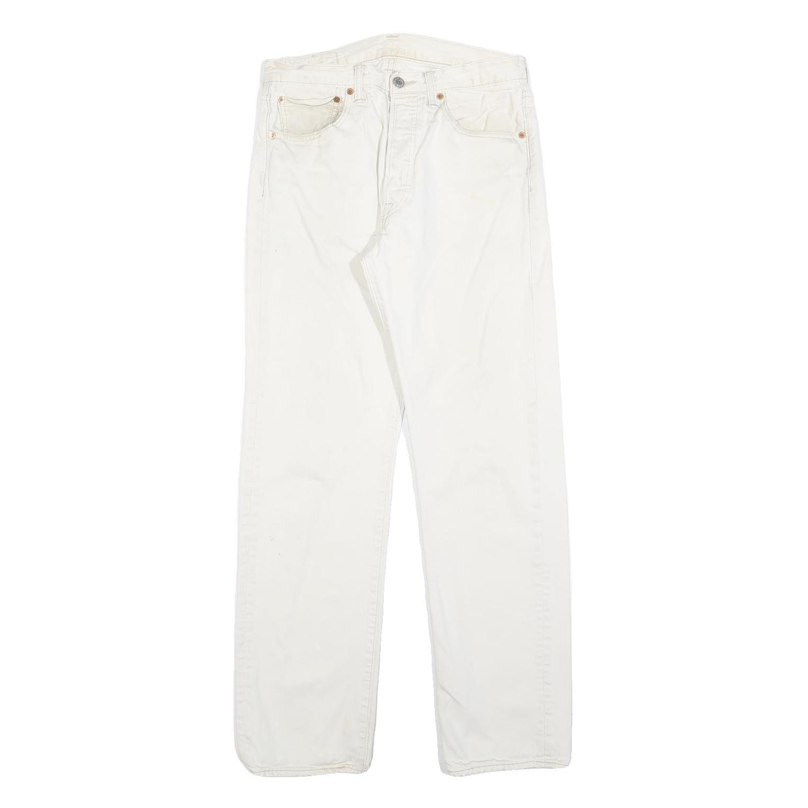 LEVI'S Mens Cotton Blend White Regular Straight Trousers W32 L31 Button Closure