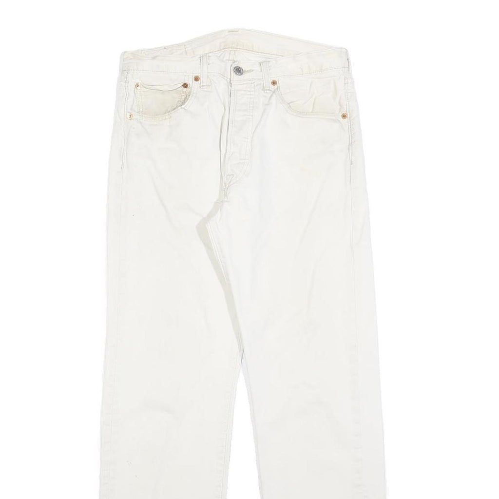 LEVI'S Mens Cotton Blend White Regular Straight Trousers W32 L31 Button Closure