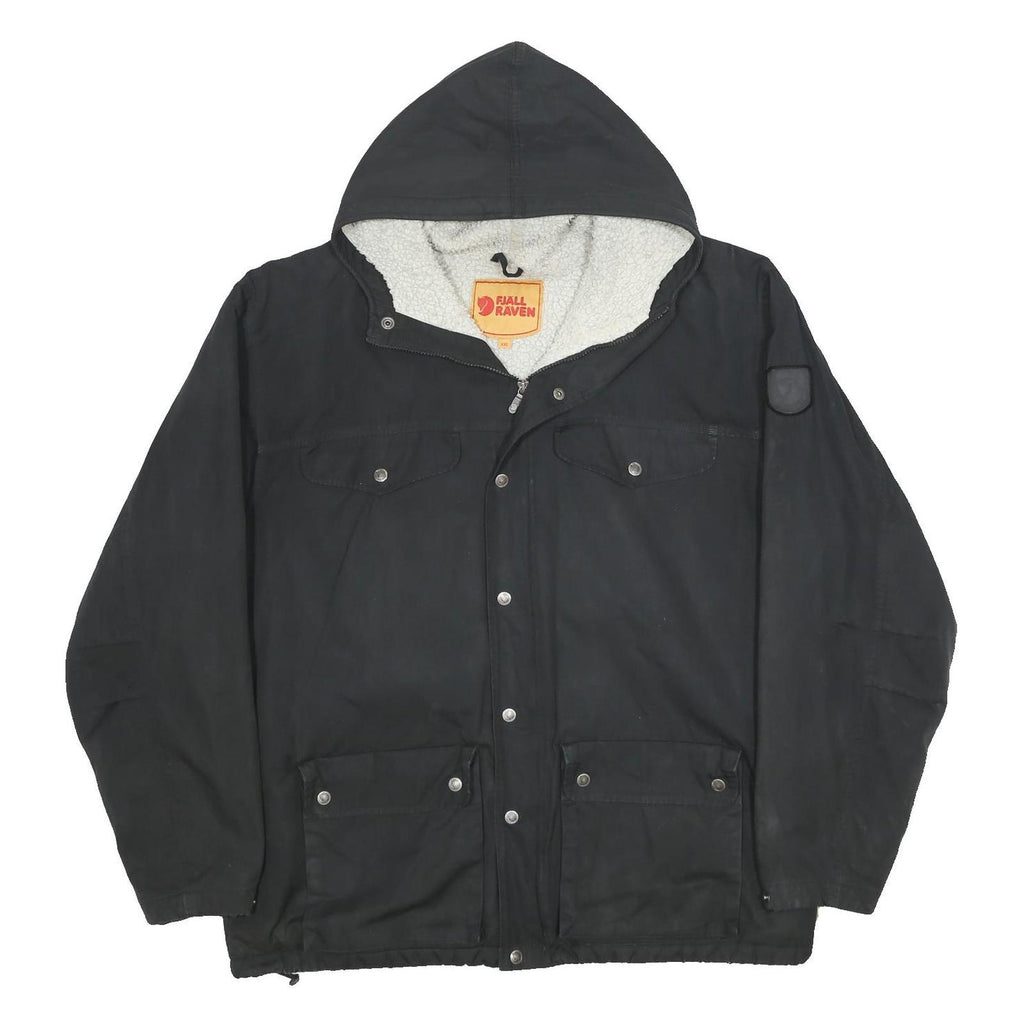 FJALLRAVEN Mens Black Hooded Cotton Blend Jacket 2XL Zip Outdoor Casual Weather