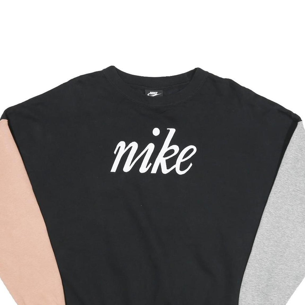 NIKE Womens Black Sweatshirt Crew Neck L Colourblock Cotton Blend Pullover