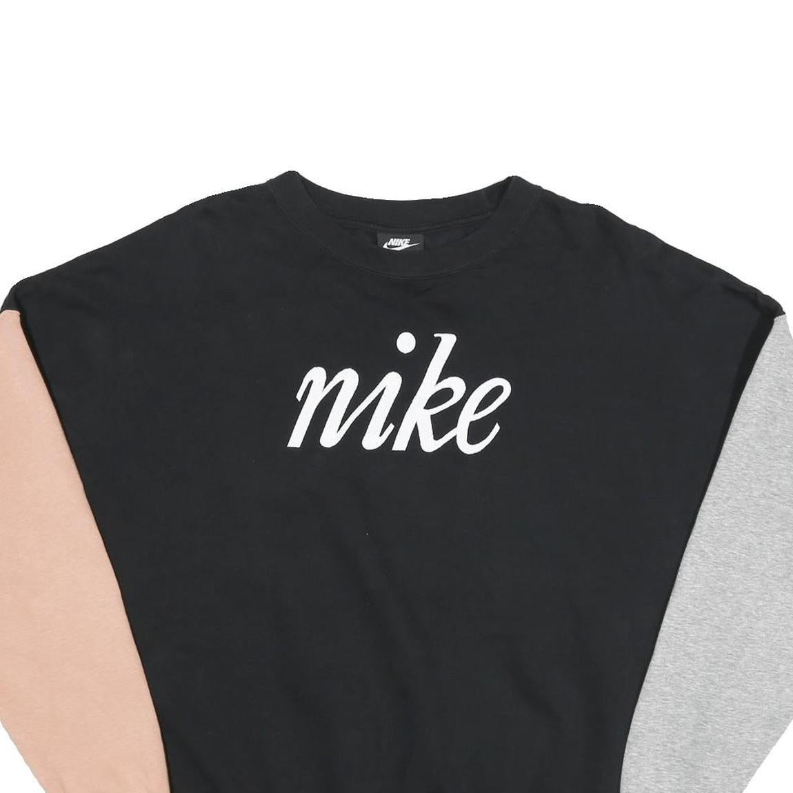NIKE Womens Black Sweatshirt Crew Neck L Colourblock Cotton Blend Pullover