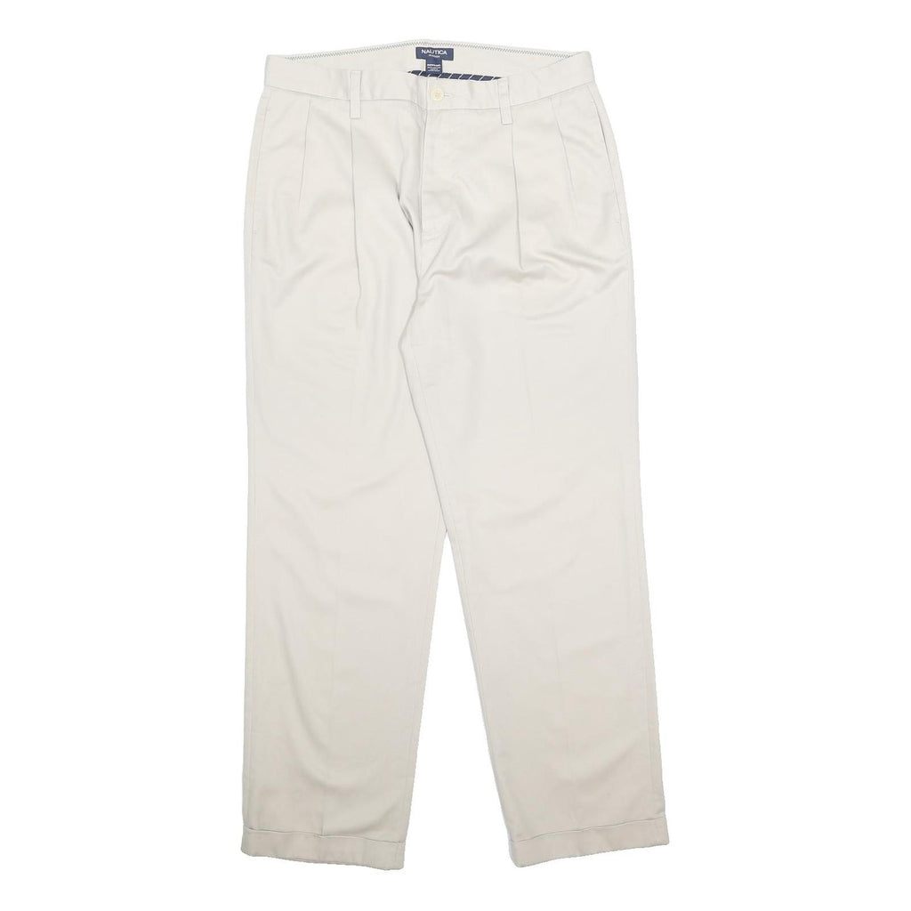NAUTICA Mens Relaxed Cotton Blend White Trousers W33 L30 Casual Zip Closure