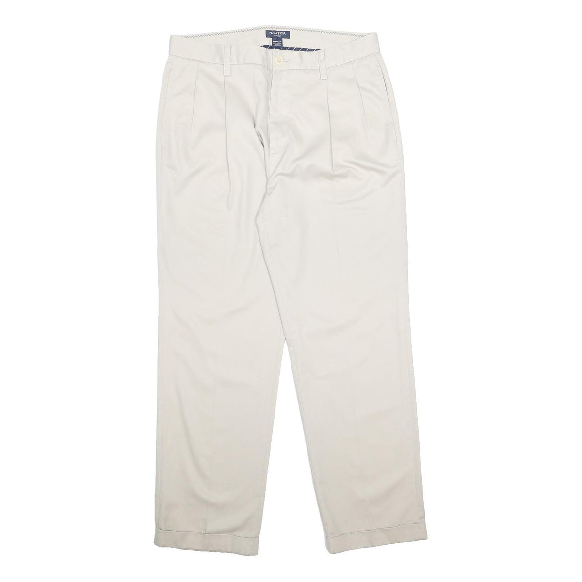 NAUTICA Mens Relaxed Cotton Blend White Trousers W33 L30 Casual Zip Closure