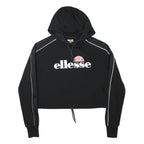 ELLESSE Womens Black Hoodie UK 8 Polyester Blend Crop Drawstring