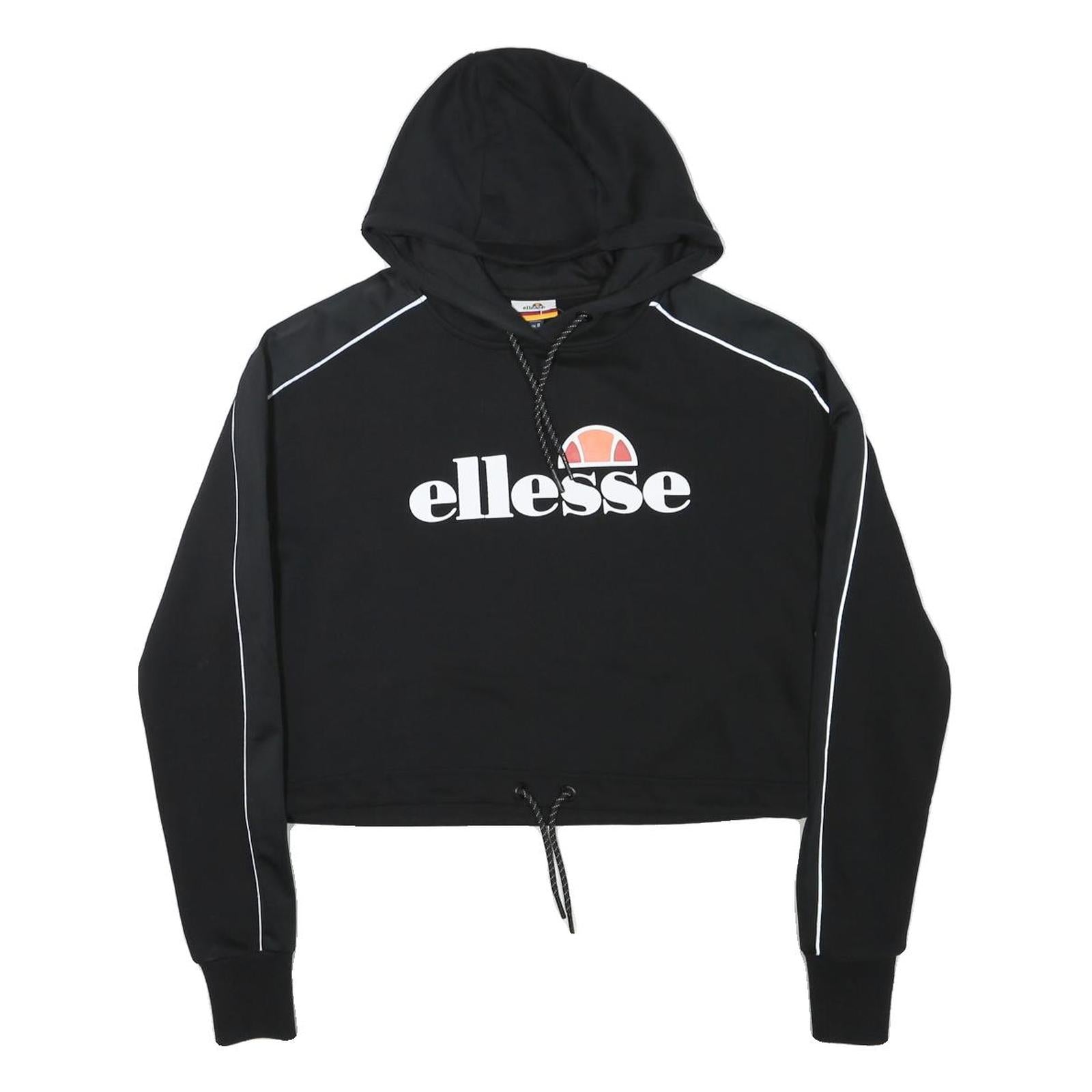 ELLESSE Womens Black Hoodie UK 8 Polyester Blend Crop Drawstring