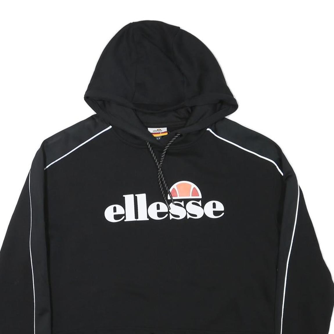 ELLESSE Womens Black Hoodie UK 8 Polyester Blend Crop Drawstring