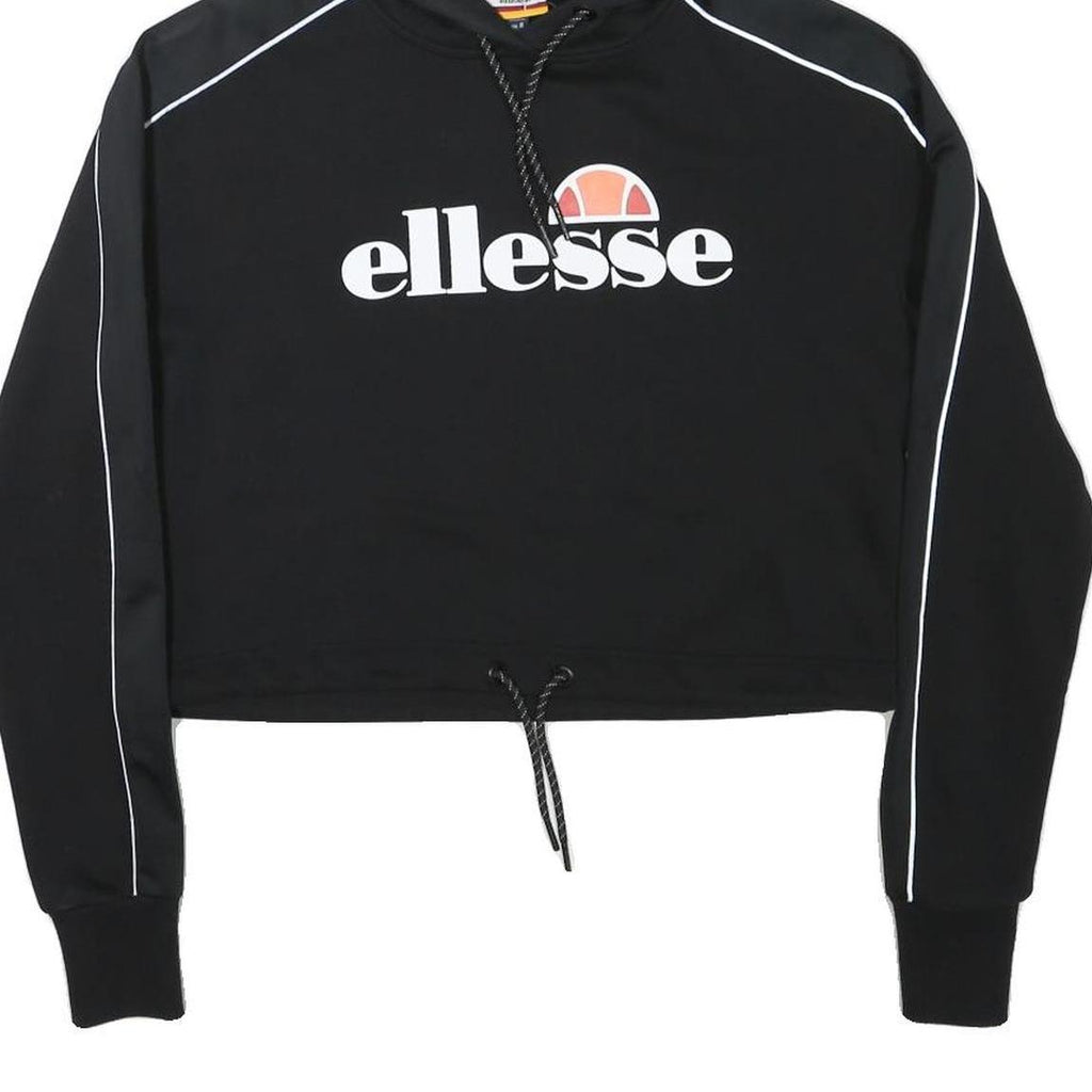 ELLESSE Womens Black Hoodie UK 8 Polyester Blend Crop Drawstring