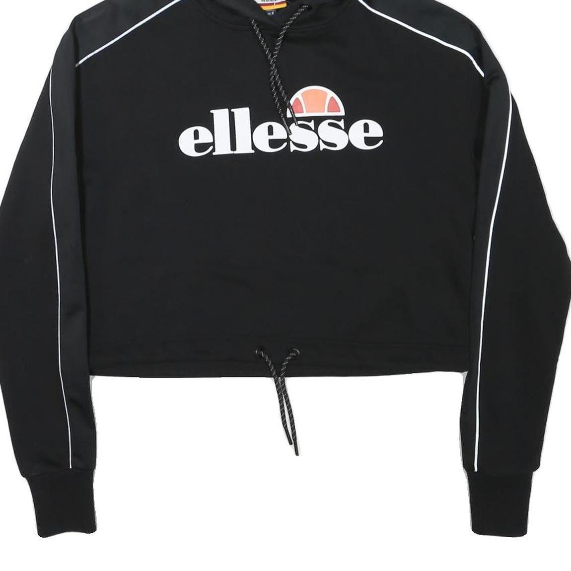 ELLESSE Womens Black Hoodie UK 8 Polyester Blend Crop Drawstring