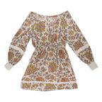 OASIS Womens Cream Floral Print Day Cotton Blend Mini Dress UK 10 Elastic Waist