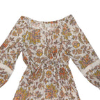 OASIS Womens Cream Floral Print Day Cotton Blend Mini Dress UK 10 Elastic Waist