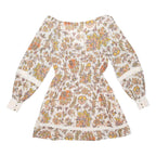 OASIS Womens Cream Floral Print Day Cotton Blend Mini Dress UK 10 Elastic Waist