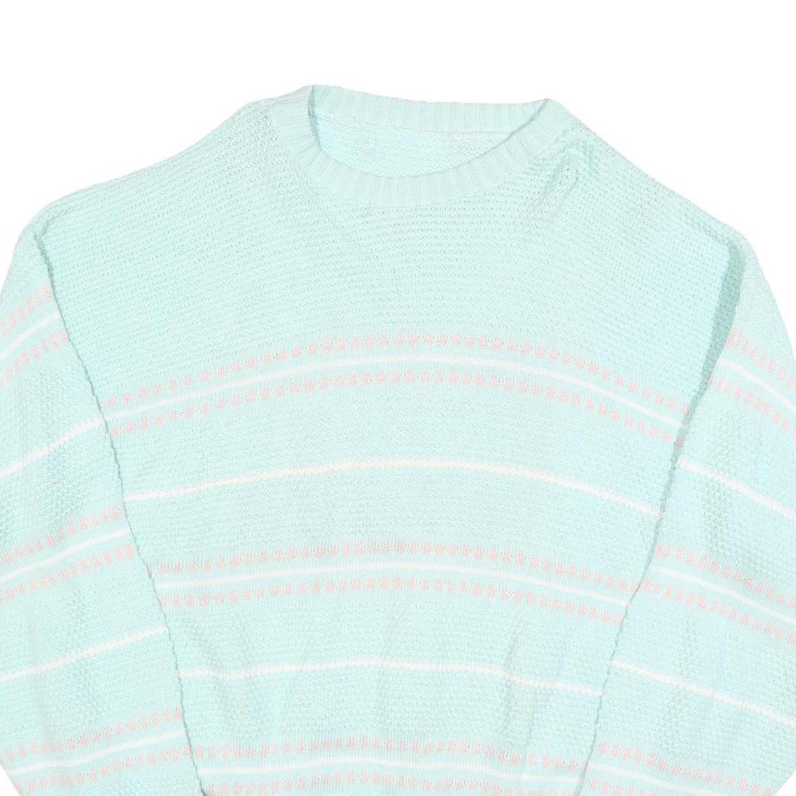 Womens Blue & Pink Patterned Jumbo Knit Crew Neck L Jumper Pullover