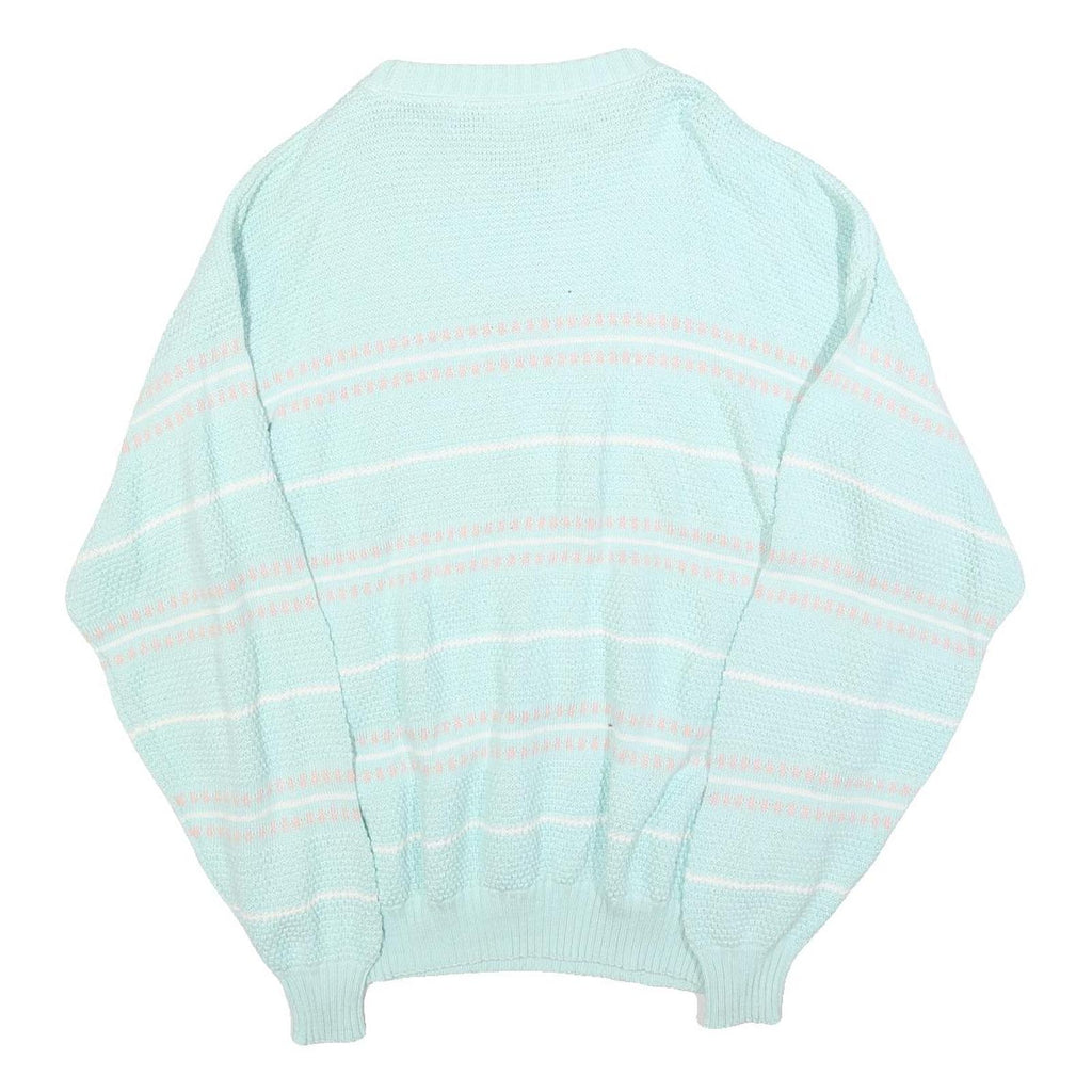 Womens Blue & Pink Patterned Jumbo Knit Crew Neck L Jumper Pullover