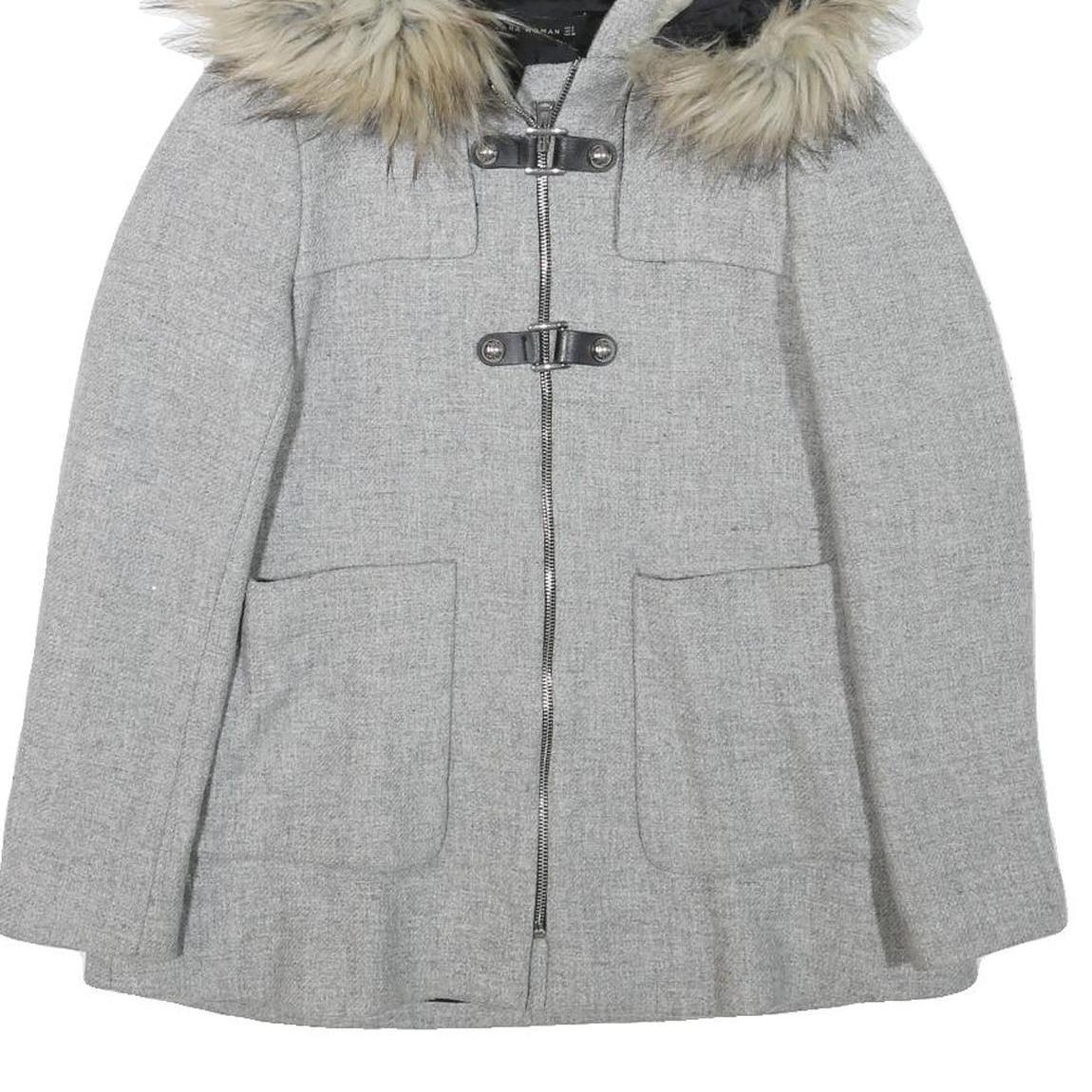 ZARA WOMAN Womens Grey Faux Fur Hooded Zip Jacket S Synthetic Winter