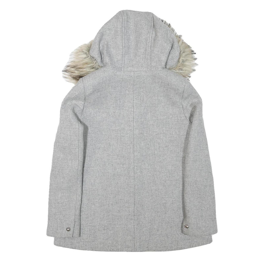ZARA WOMAN Womens Grey Faux Fur Hooded Zip Jacket S Synthetic Winter