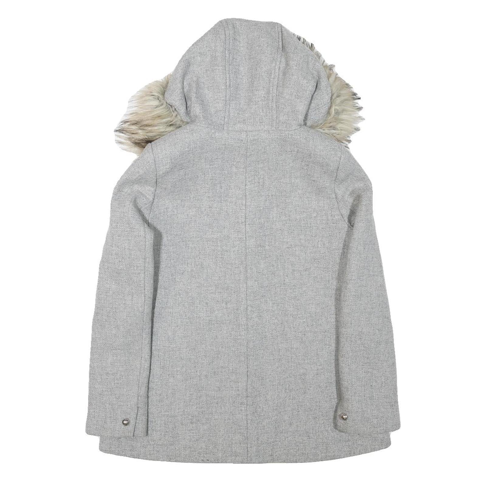 ZARA WOMAN Womens Grey Faux Fur Hooded Zip Jacket S Synthetic Winter