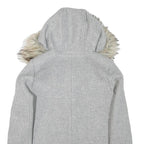 ZARA WOMAN Womens Grey Faux Fur Hooded Zip Jacket S Synthetic Winter