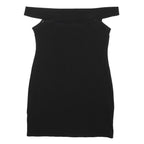 Womens Black Plain Woven Mini Off The Shoulder Dress Size M Elegant Night Out
