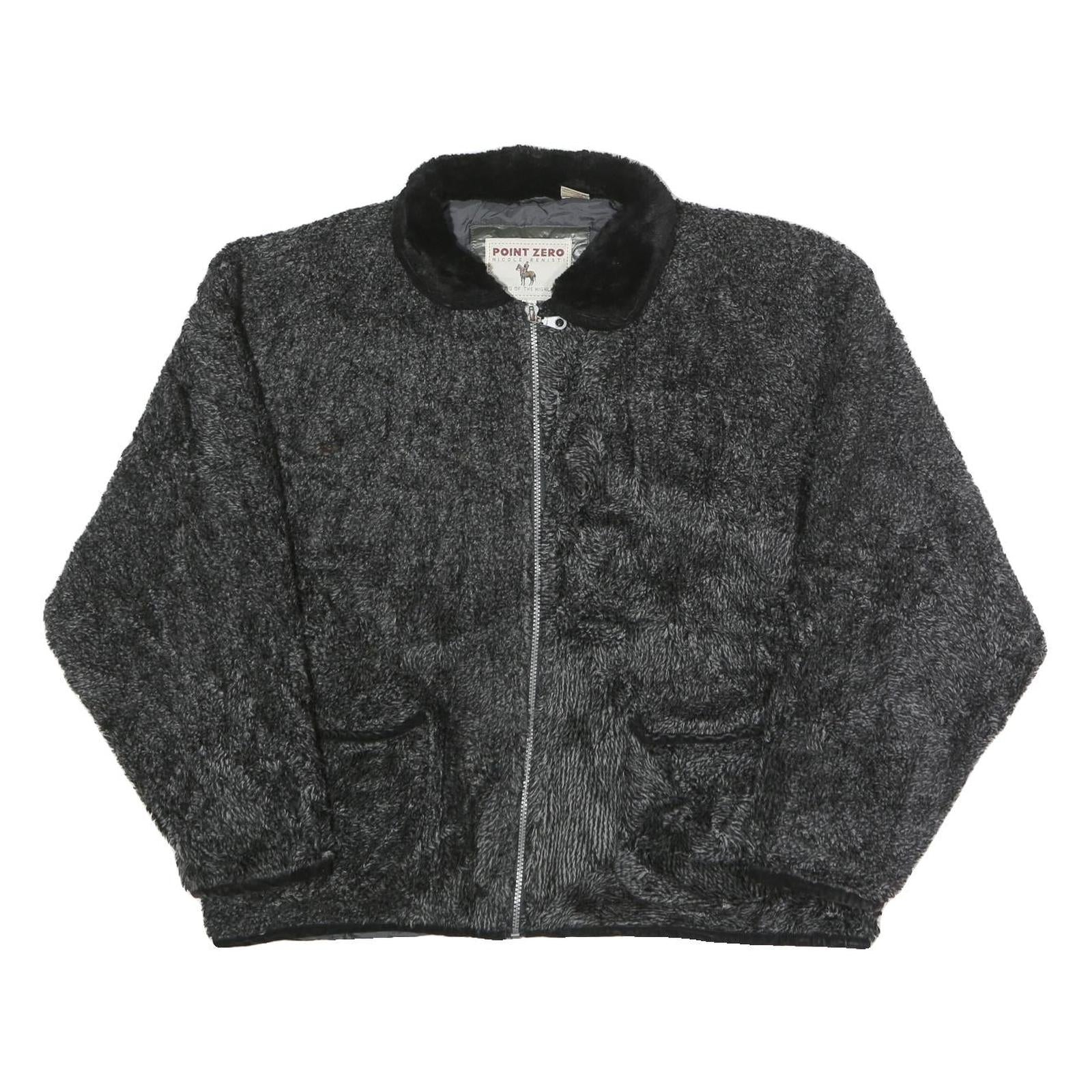 POINT ZERO Womens Black Acrylic Zip Jacket L Fleece Cozy Warm Casual Outerwear