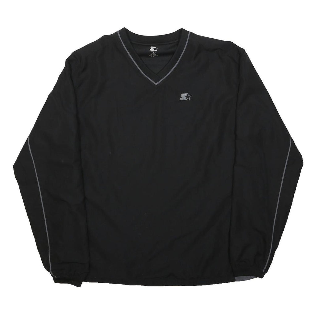 STARTER Mens Black Polyester V Neck Track Jacket S Plain Stylish Lightweight