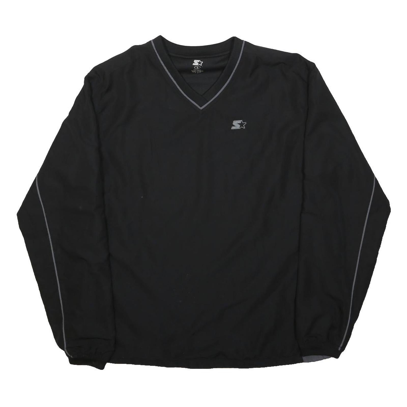 STARTER Mens Black Polyester V Neck Track Jacket S Plain Stylish Lightweight