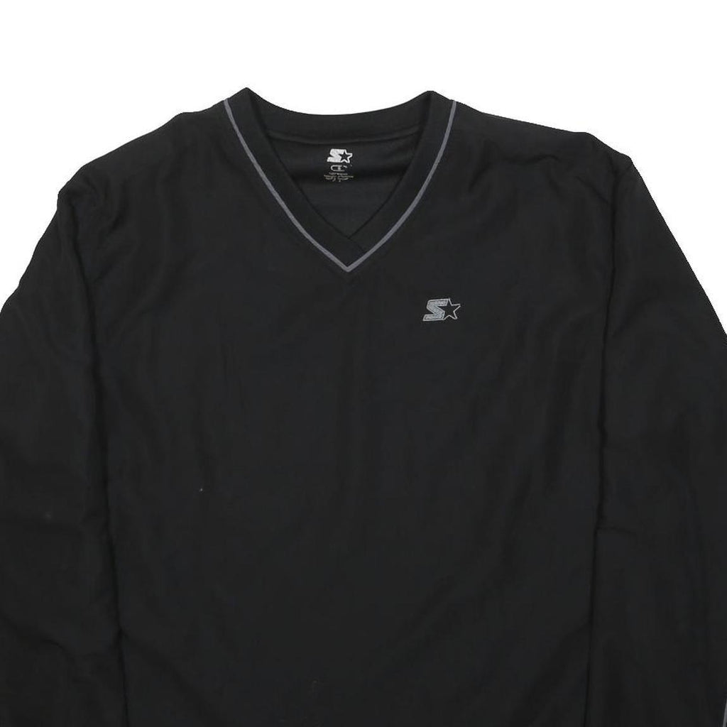 STARTER Mens Black Polyester V Neck Track Jacket S Plain Stylish Lightweight